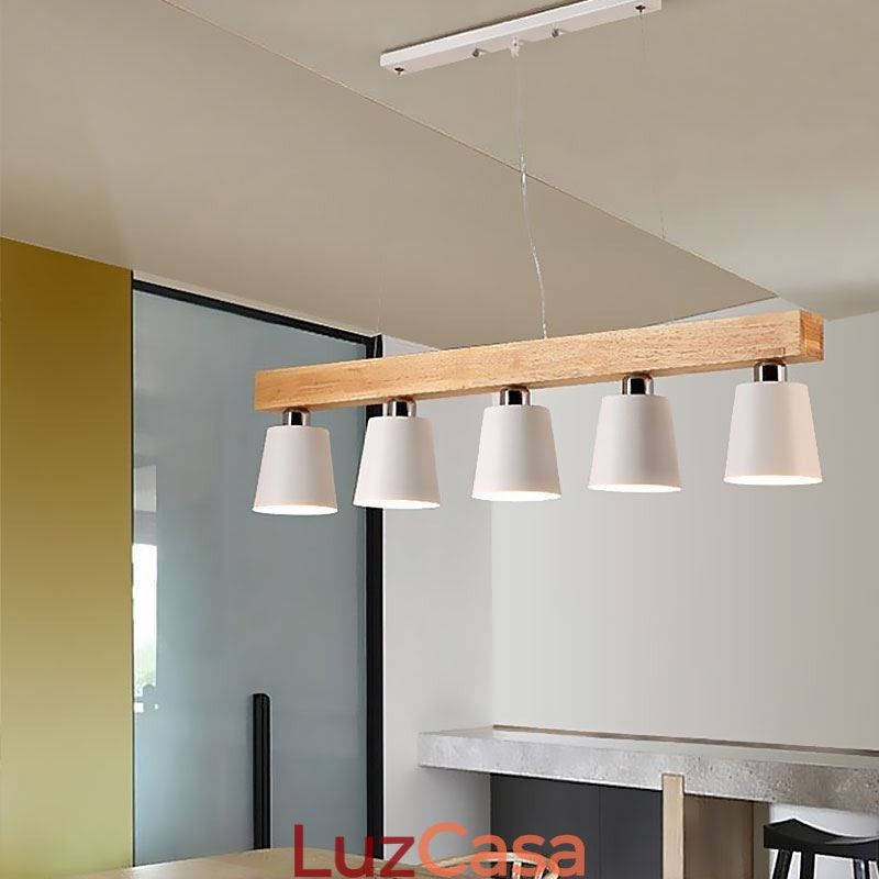 Lustre nórdico de madeira, luminária pendente única e reta, café