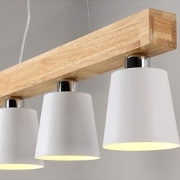 Lustre nórdico de madeira, luminária pendente única e reta, café