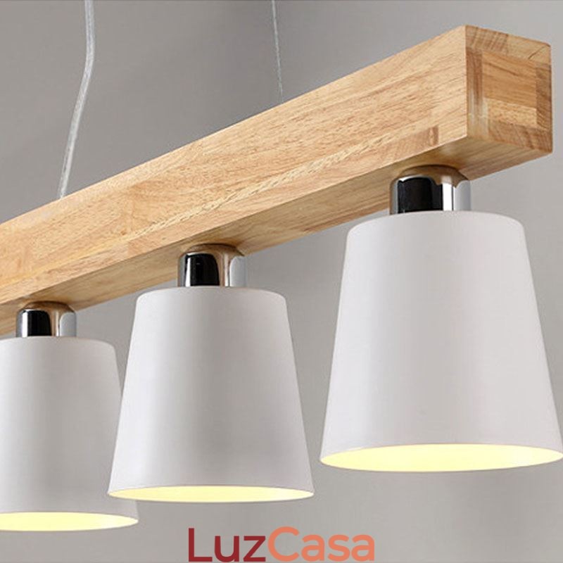 Lustre nórdico de madeira, luminária pendente única e reta, café