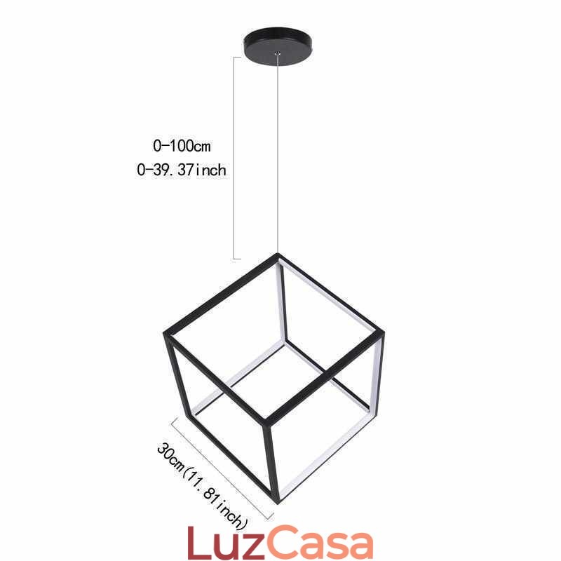 Luminária pendente preta iluminação cubo geométrico
