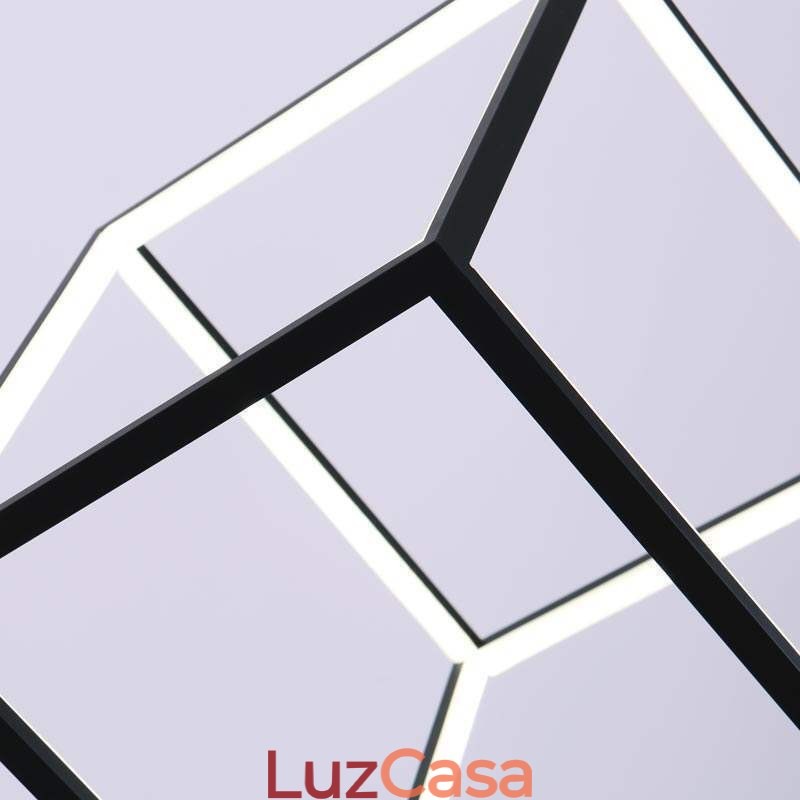 Luminária pendente preta iluminação cubo geométrico
