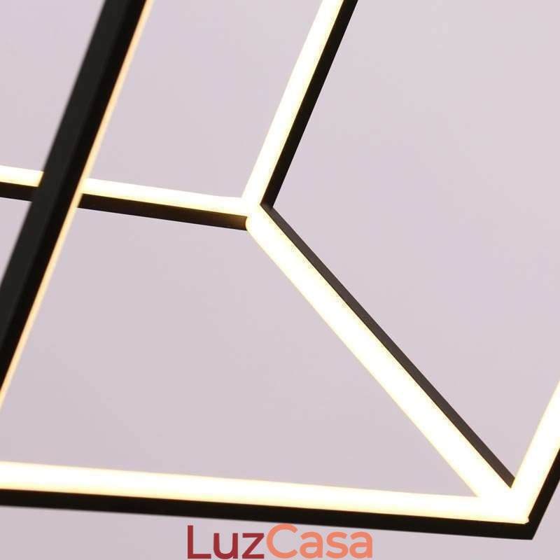 Luminária pendente preta iluminação cubo geométrico