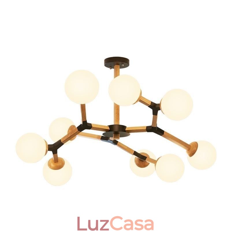 Luminária pendente nórdica Magic Bean, luminária criativa de madeira