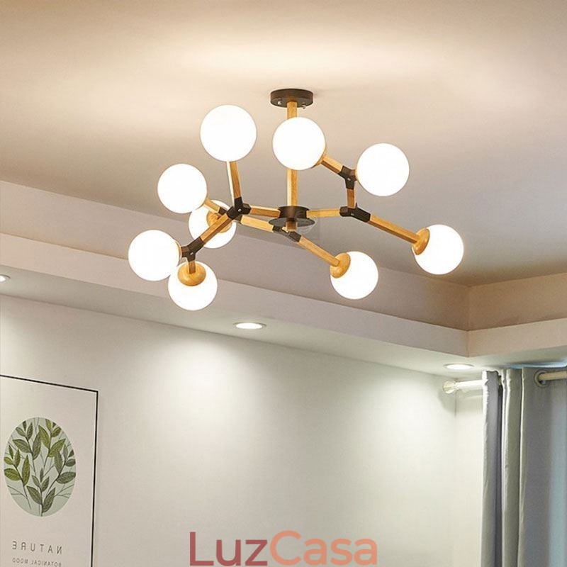 Luminária pendente nórdica Magic Bean, luminária criativa de madeira