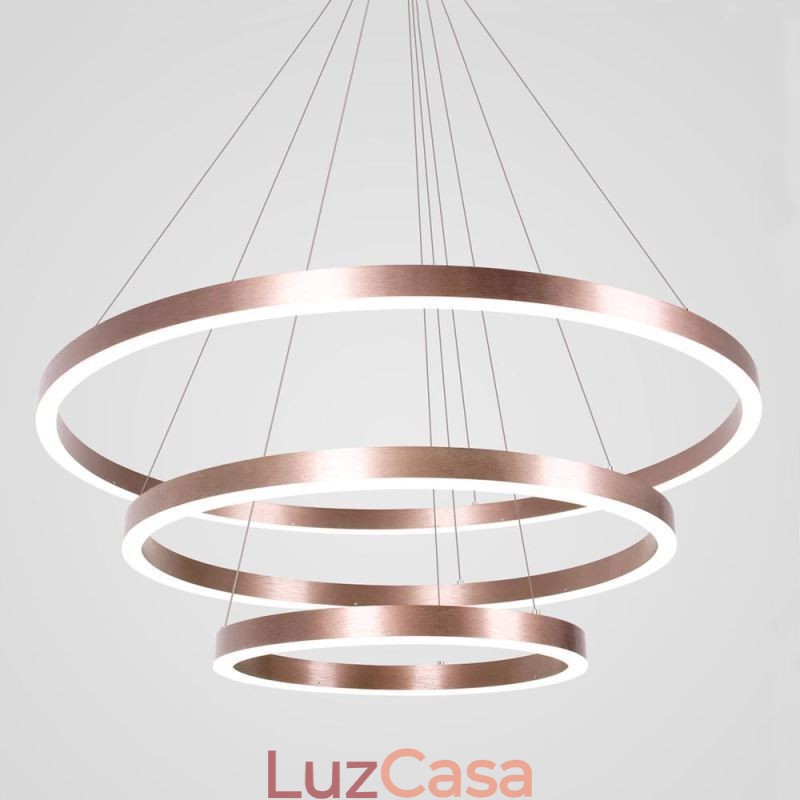 Luminária pendente desenho artesanato 3 anéis lâmpada 80+60+40cm