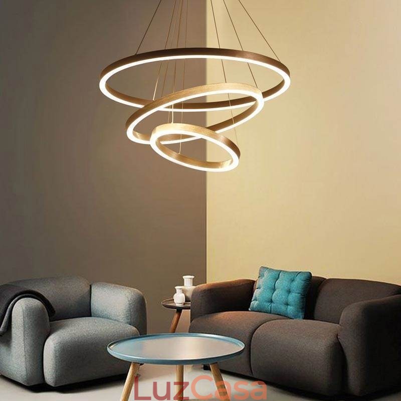 Luminária pendente desenho artesanato 3 anéis lâmpada 80+60+40cm