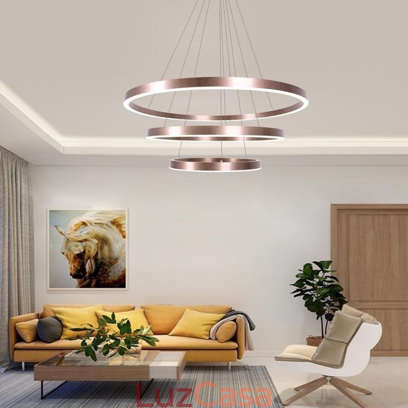 Luminária pendente desenho artesanato 3 anéis lâmpada 80+60+40cm