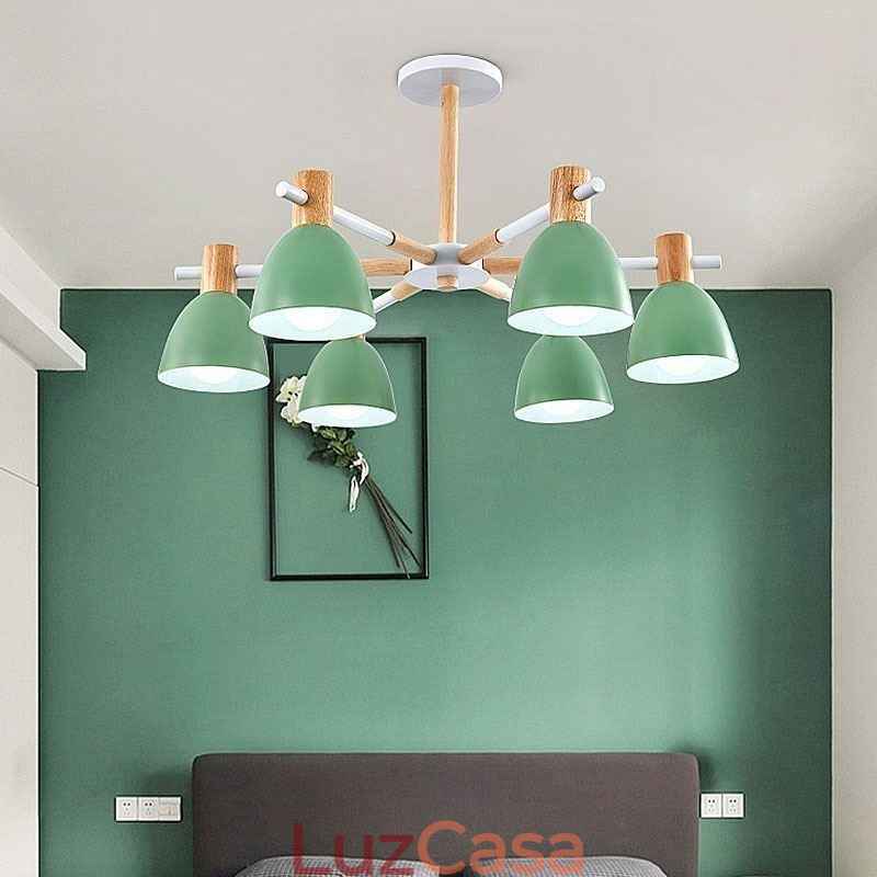 Luminária pendente moderna e simples de macaron Iluminação criativa de madeira
