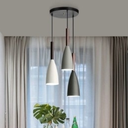 Luminária pendente simples e moderna com três luzes, luminária criativa de alumínio para café
