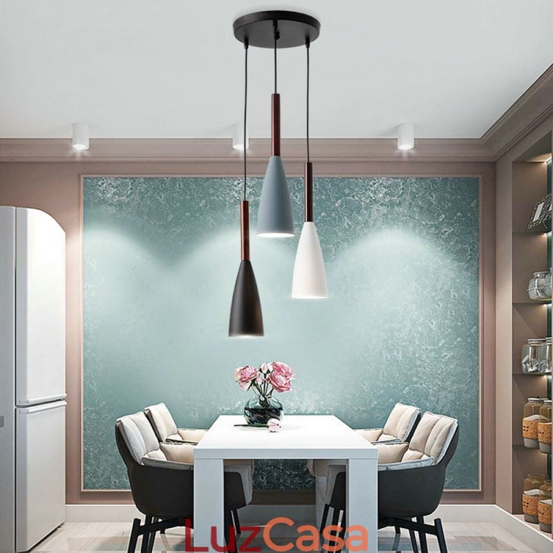 Luminária pendente simples e moderna com três luzes, luminária criativa de alumínio para café