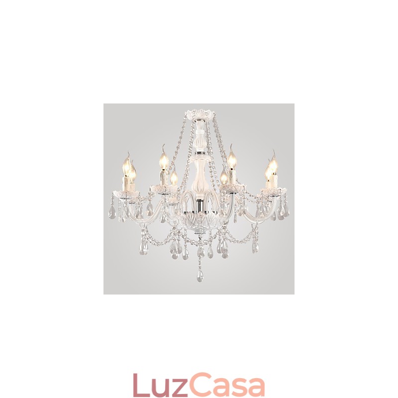 Lustre Cristal Branco Modern Living 8 Luzes