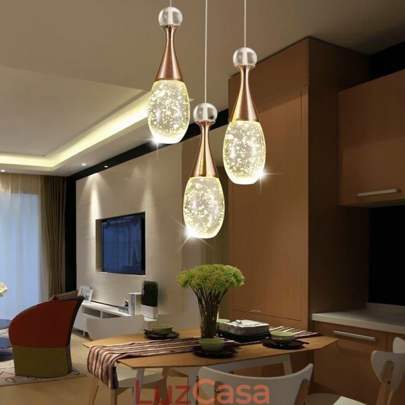 Iluminação pendente de cluster de lágrima de vidro com sementes