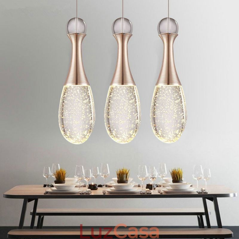 Iluminação pendente de cluster de lágrima de vidro com sementes