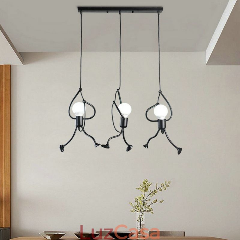 Luminária pendente moderna, criativa, em forma de homenzinho, luminária individual para casa