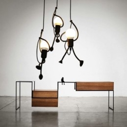 Luminária pendente moderna, criativa, em forma de homenzinho, luminária individual para casa