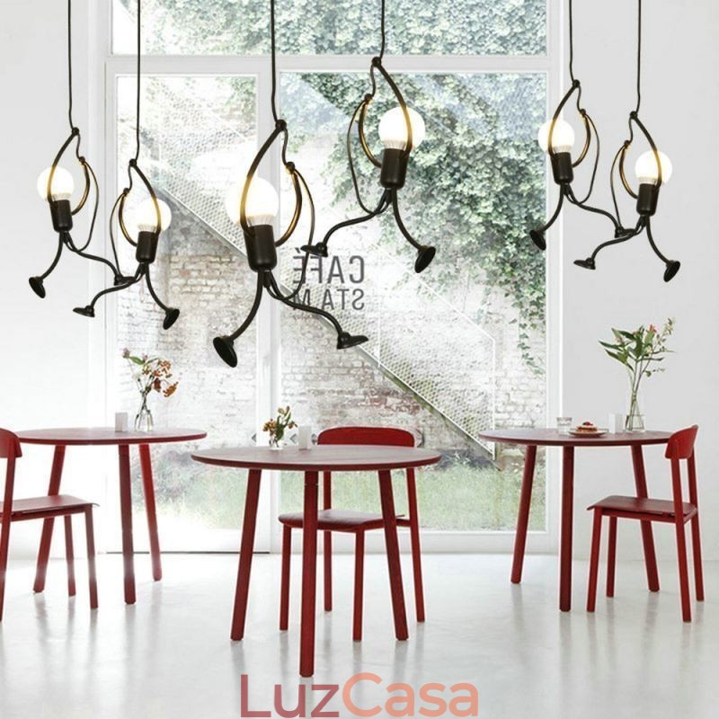 Luminária pendente moderna, criativa, em forma de homenzinho, luminária individual para casa