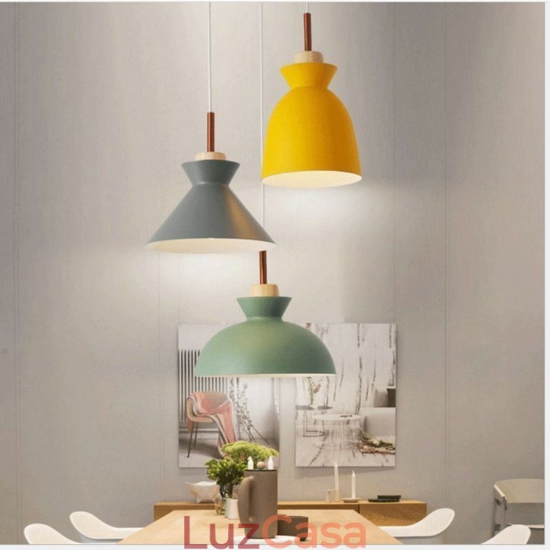 Luminária pendente nórdica cúpula de metal macaron cores lâmpada luz