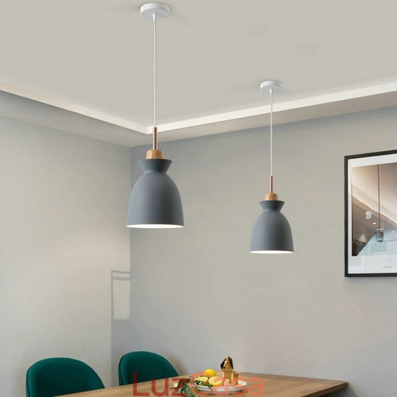 Luminária pendente nórdica cúpula de metal macaron cores lâmpada luz