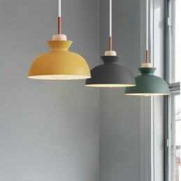 Luminária pendente nórdica cúpula de metal macaron cores lâmpada luz