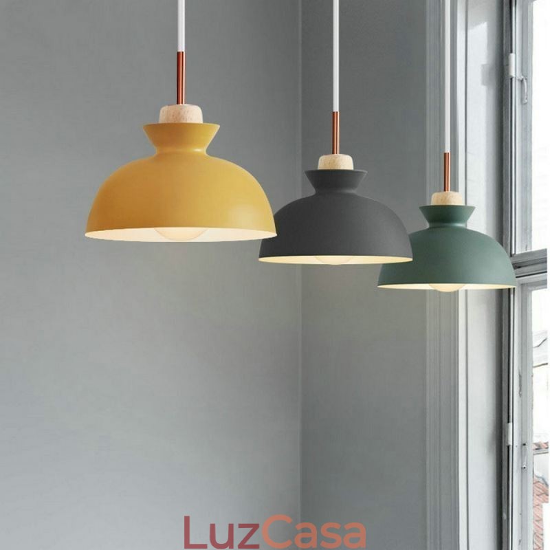 Luminária pendente nórdica cúpula de metal macaron cores lâmpada luz