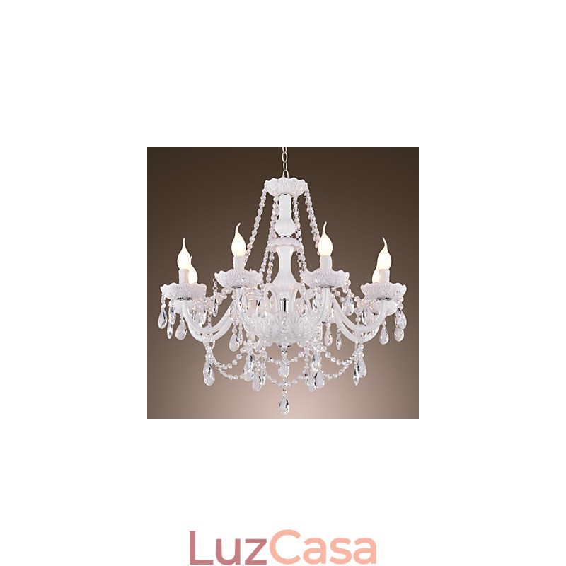 Lustre Cristal Branco Modern Living 8 Luzes