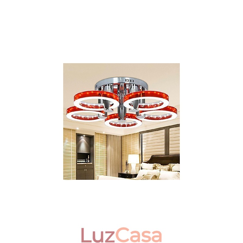 Lustre moderno de acrílico vermelho com 5 luzes (acabamento cromado)