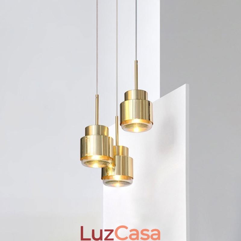 Luminária pendente de vidro pós-moderna, lâmpada cilíndrica dourada, iluminação brilhante
