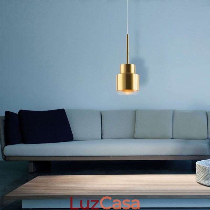Luminária pendente de vidro pós-moderna, lâmpada cilíndrica dourada, iluminação brilhante