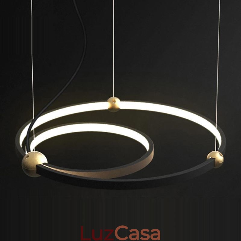 Luminária pendente circular preta 2 anéis