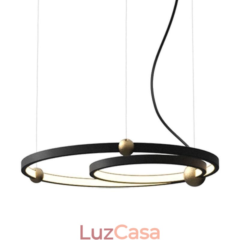 Luminária pendente circular preta 2 anéis