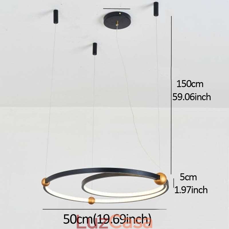 Luminária pendente circular preta 2 anéis