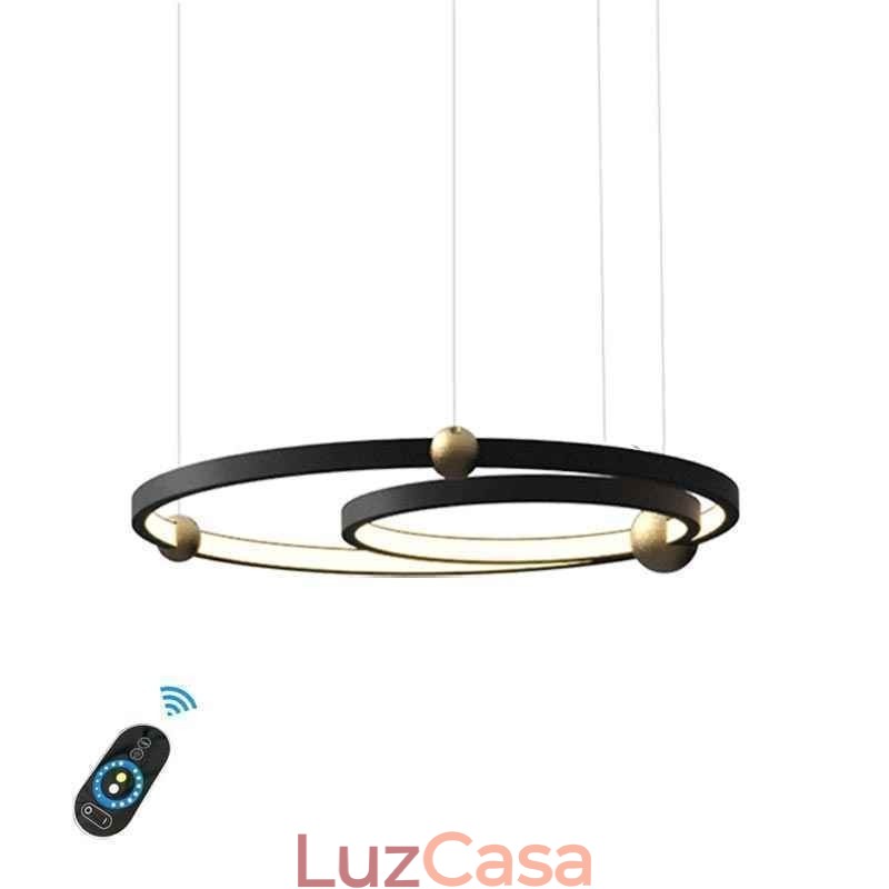 Luminária pendente circular preta 2 anéis