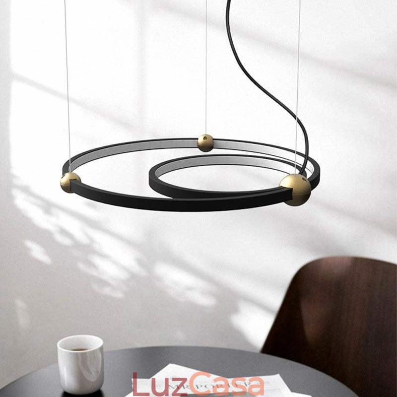 Luminária pendente circular preta 2 anéis