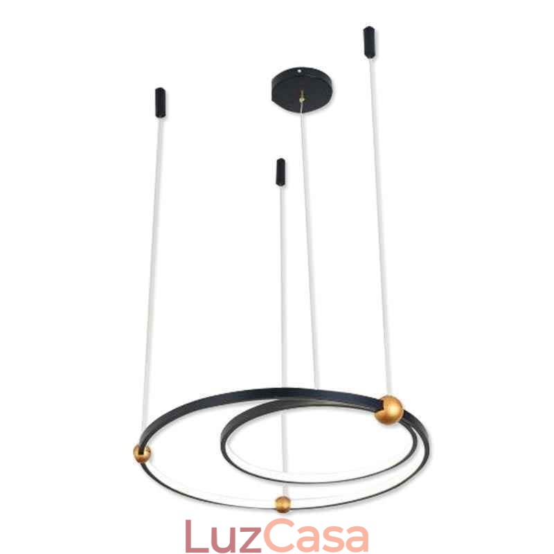 Luminária pendente circular preta 2 anéis