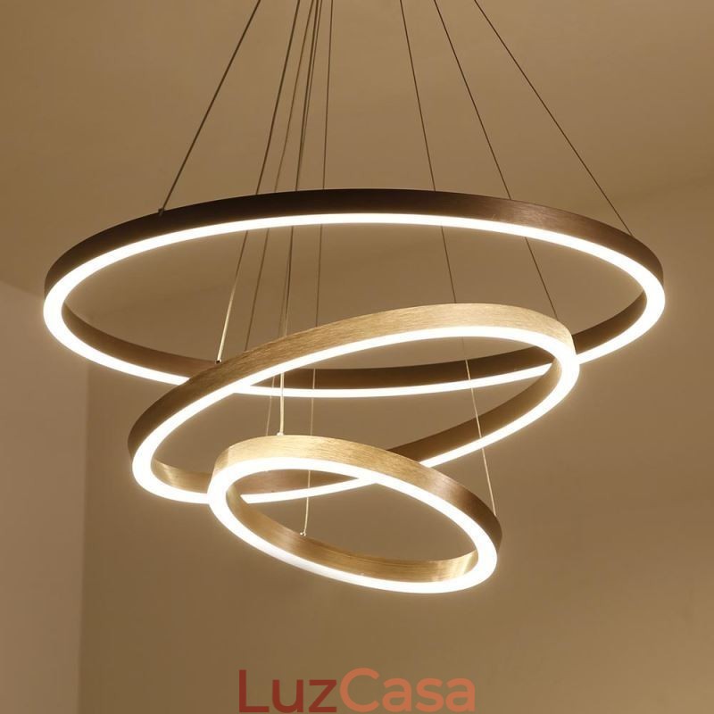 Luminária pendente desenho artesanato 3 anéis lâmpada 80+60+40cm
