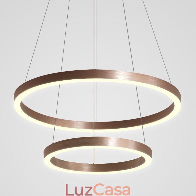 Luminária pendente desenho artesanato 2 anéis lâmpada 60+40cm