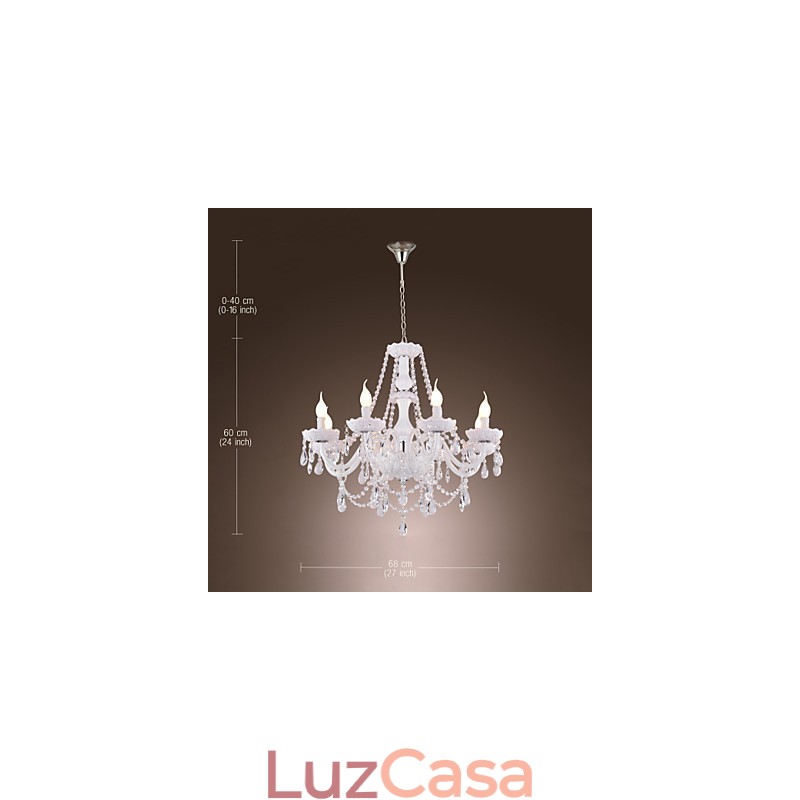 Lustre Cristal Branco Modern Living 8 Luzes