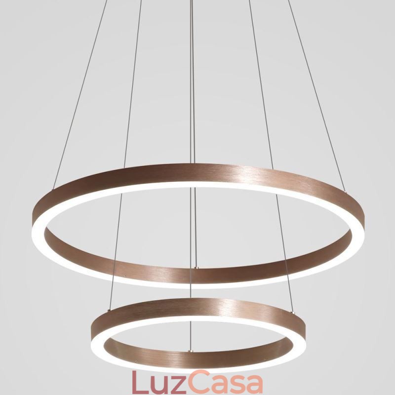 Luminária pendente desenho artesanato 2 anéis lâmpada 60+40cm