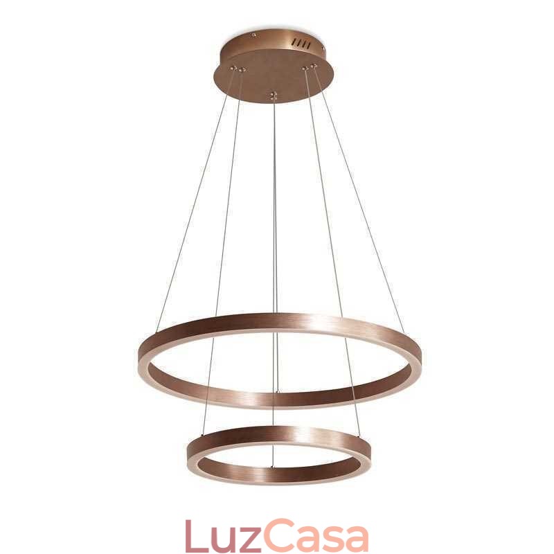 Luminária pendente desenho artesanato 2 anéis lâmpada 60+40cm