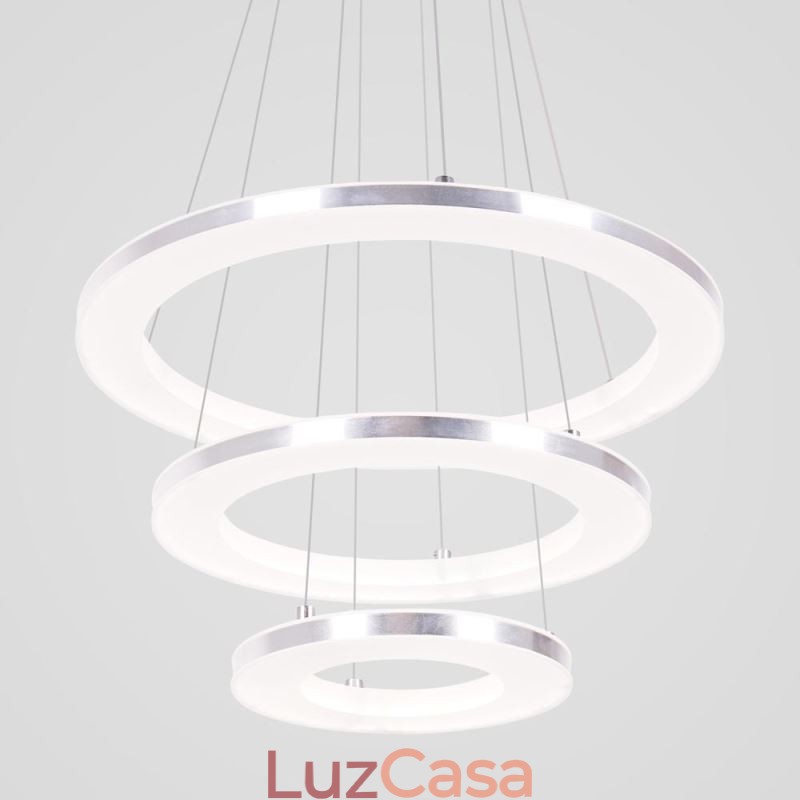 Luminária pendente moderna acrílica 3 anéis lâmpada 40+30+20cm