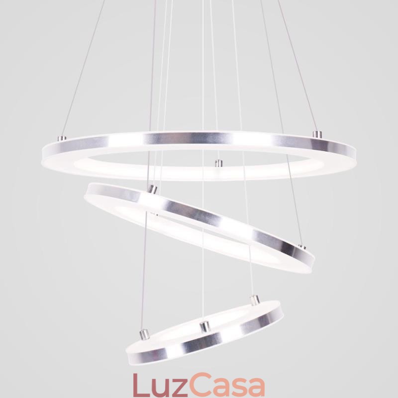 Luminária pendente moderna acrílica 3 anéis lâmpada 40+30+20cm