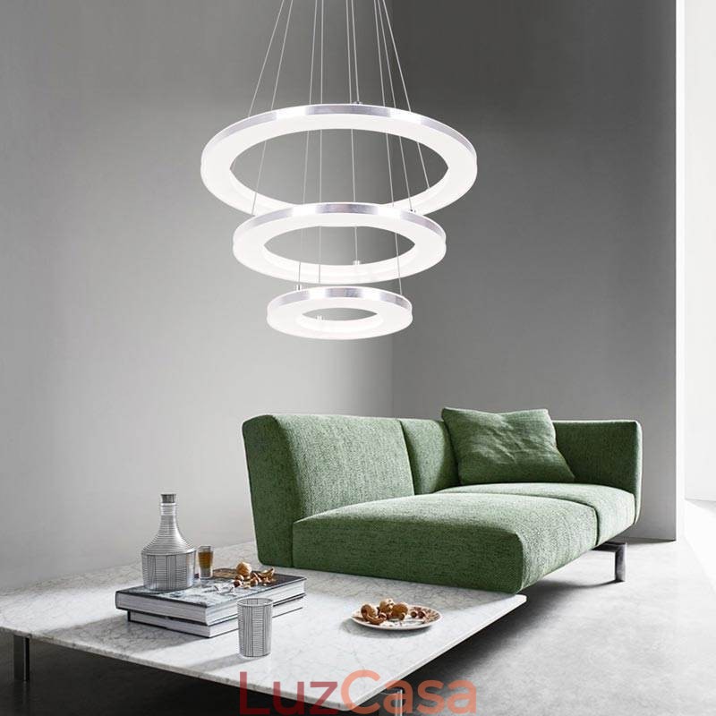 Luminária pendente moderna acrílica 3 anéis lâmpada 40+30+20cm