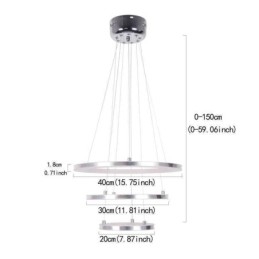 Luminária pendente moderna acrílica 3 anéis lâmpada 40+30+20cm