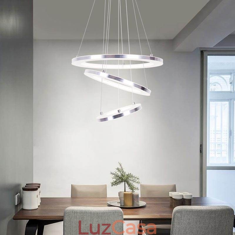 Luminária pendente moderna acrílica 3 anéis lâmpada 40+30+20cm