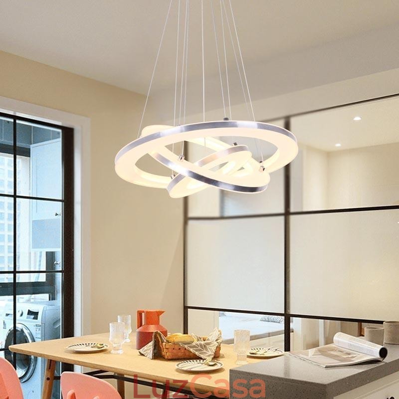 Luminária pendente moderna acrílica 3 anéis lâmpada 40+30+20cm