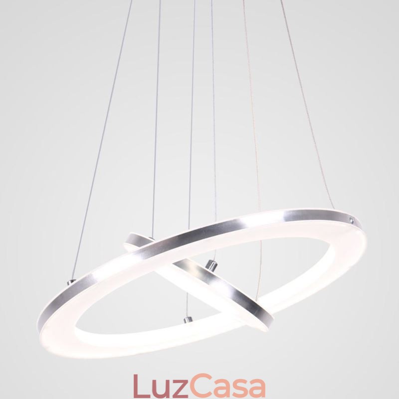 Luminária pendente moderna acrílica 2 anéis lâmpada 40+20cm