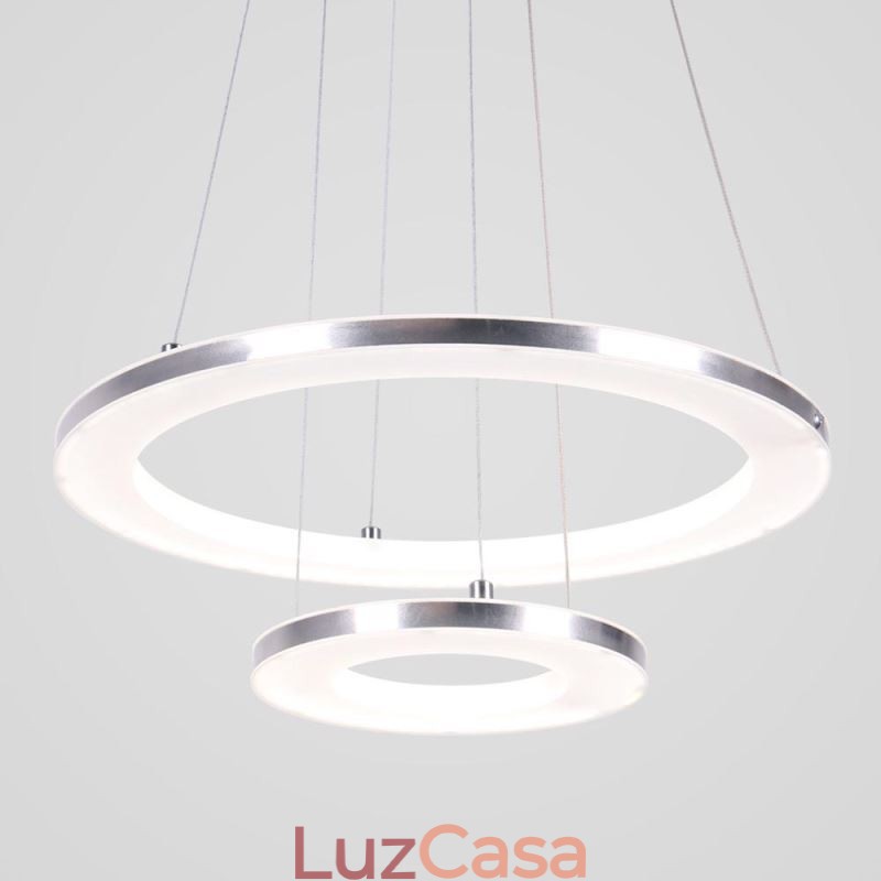 Luminária pendente moderna acrílica 2 anéis lâmpada 40+20cm