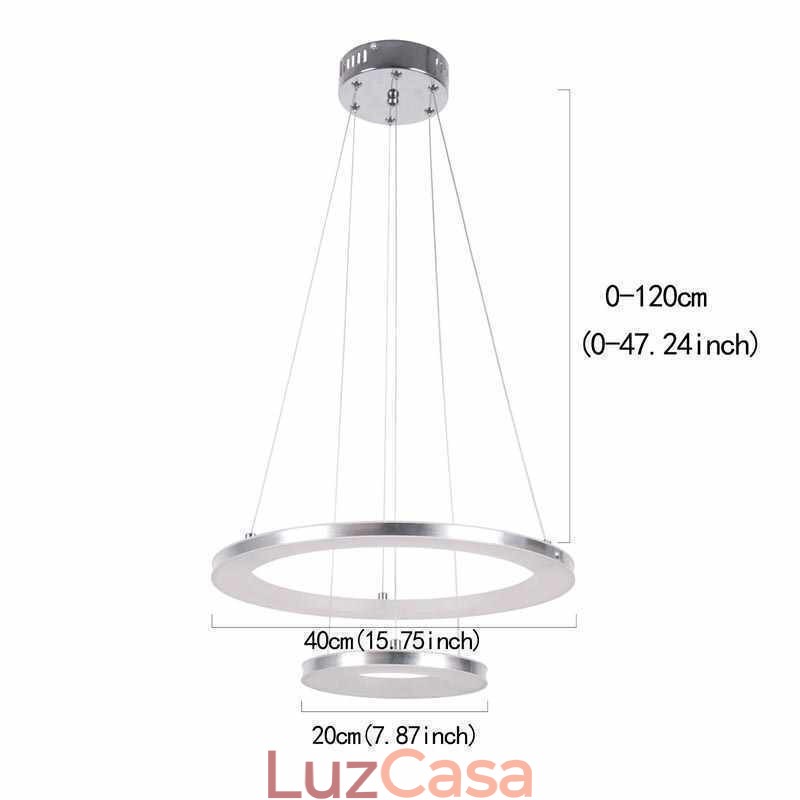 Luminária pendente moderna acrílica 2 anéis lâmpada 40+20cm