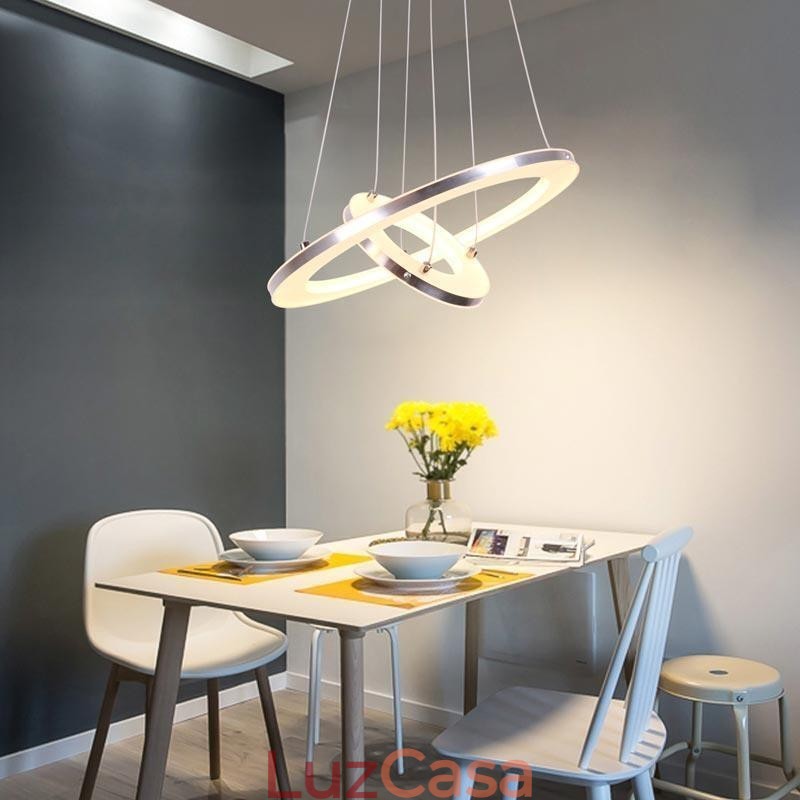 Luminária pendente moderna acrílica 2 anéis lâmpada 40+20cm
