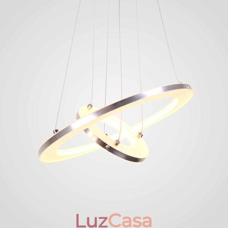 Luminária pendente moderna acrílica 2 anéis lâmpada 40+20cm